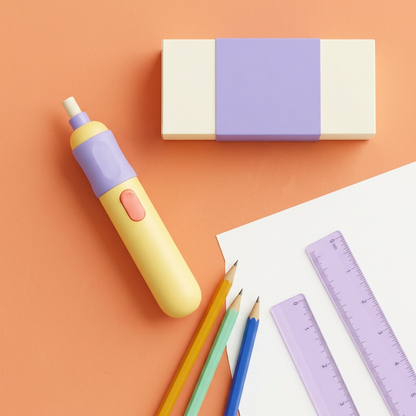 Electric Eraser Concept — Butter-Yellow & Lavender Pen-Style Design for Sketchbook Revisions, Graphite Studies & Colorful Creative Desks