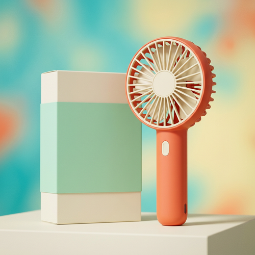 Coral & Cream Handheld Mini Fan — A Bright Personal Fan Concept for Commuting, Café Breaks & Everyday Outings