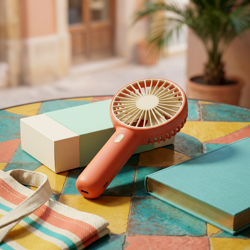Coral & Cream Handheld Mini Fan — A Bright Personal Fan Concept for Commuting, Café Breaks & Everyday Outings