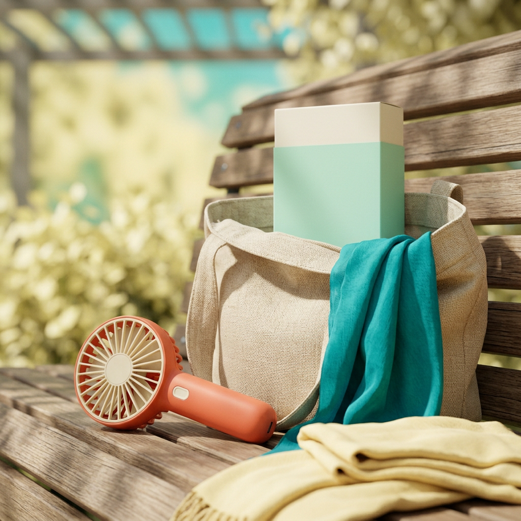 Coral & Cream Handheld Mini Fan — A Bright Personal Fan Concept for Commuting, Café Breaks & Everyday Outings