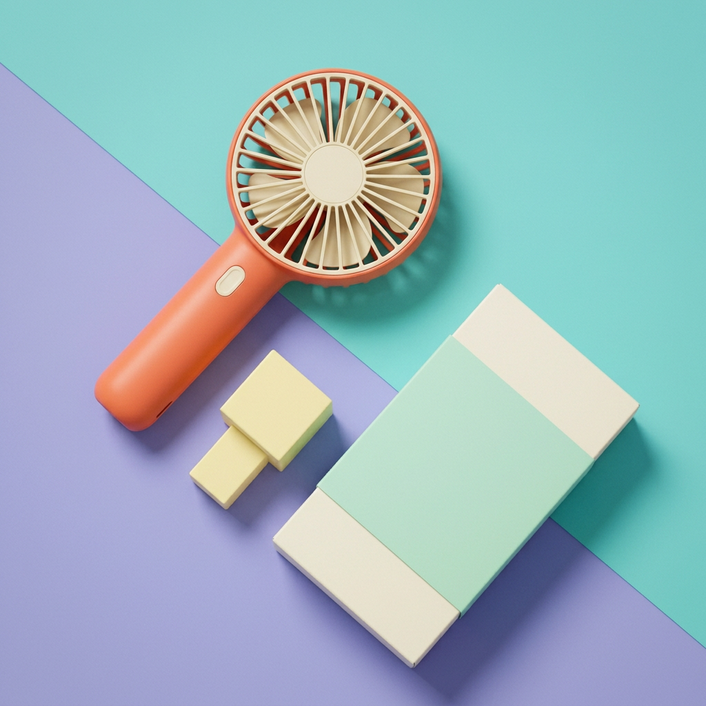 Coral & Cream Handheld Mini Fan — A Bright Personal Fan Concept for Commuting, Café Breaks & Everyday Outings