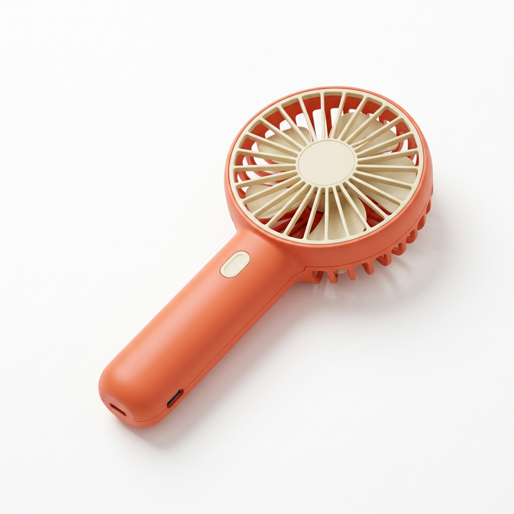 Coral & Cream Handheld Mini Fan — A Bright Personal Fan Concept for Commuting, Café Breaks & Everyday Outings