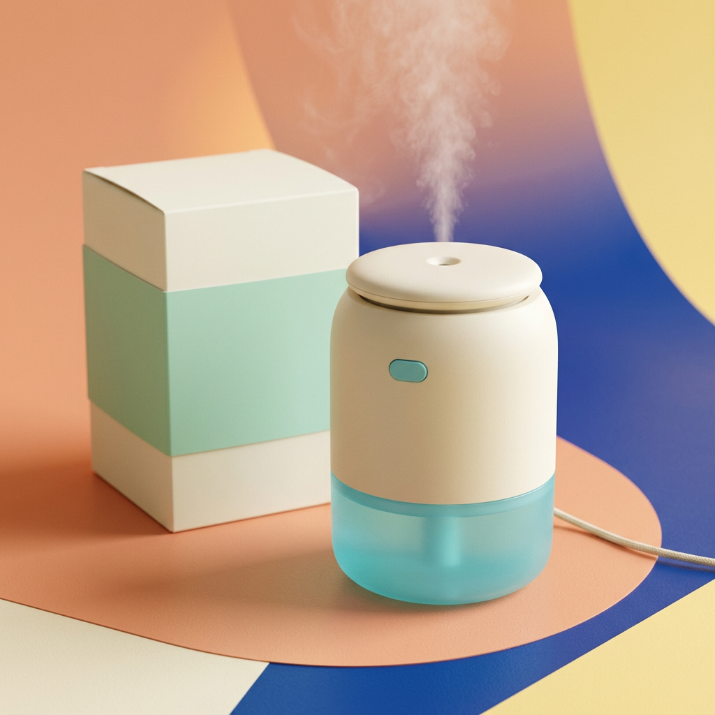 Cream & Aqua Mini USB Desktop Humidifier — A Colorful Compact Design Concept for Thoughtfully Arranged Desks & Living Spaces