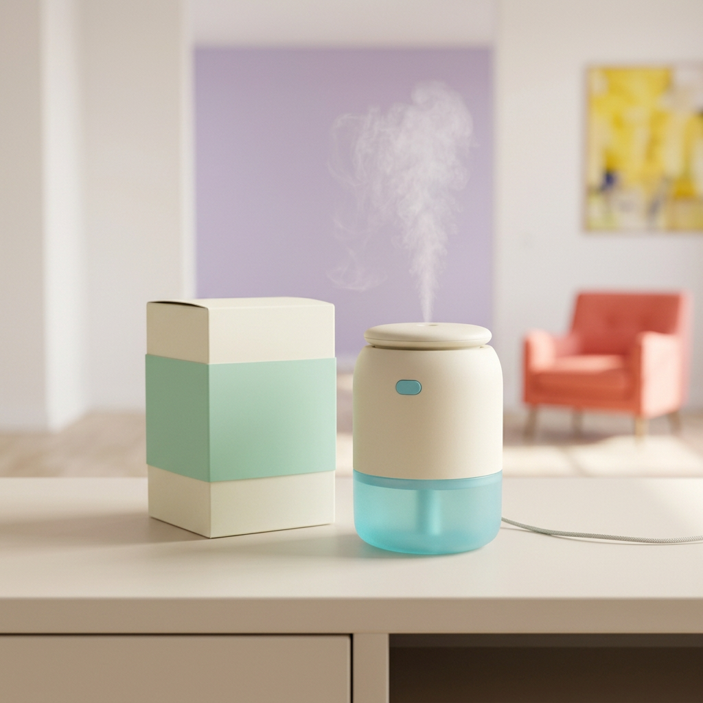Cream & Aqua Mini USB Desktop Humidifier — A Colorful Compact Design Concept for Thoughtfully Arranged Desks & Living Spaces