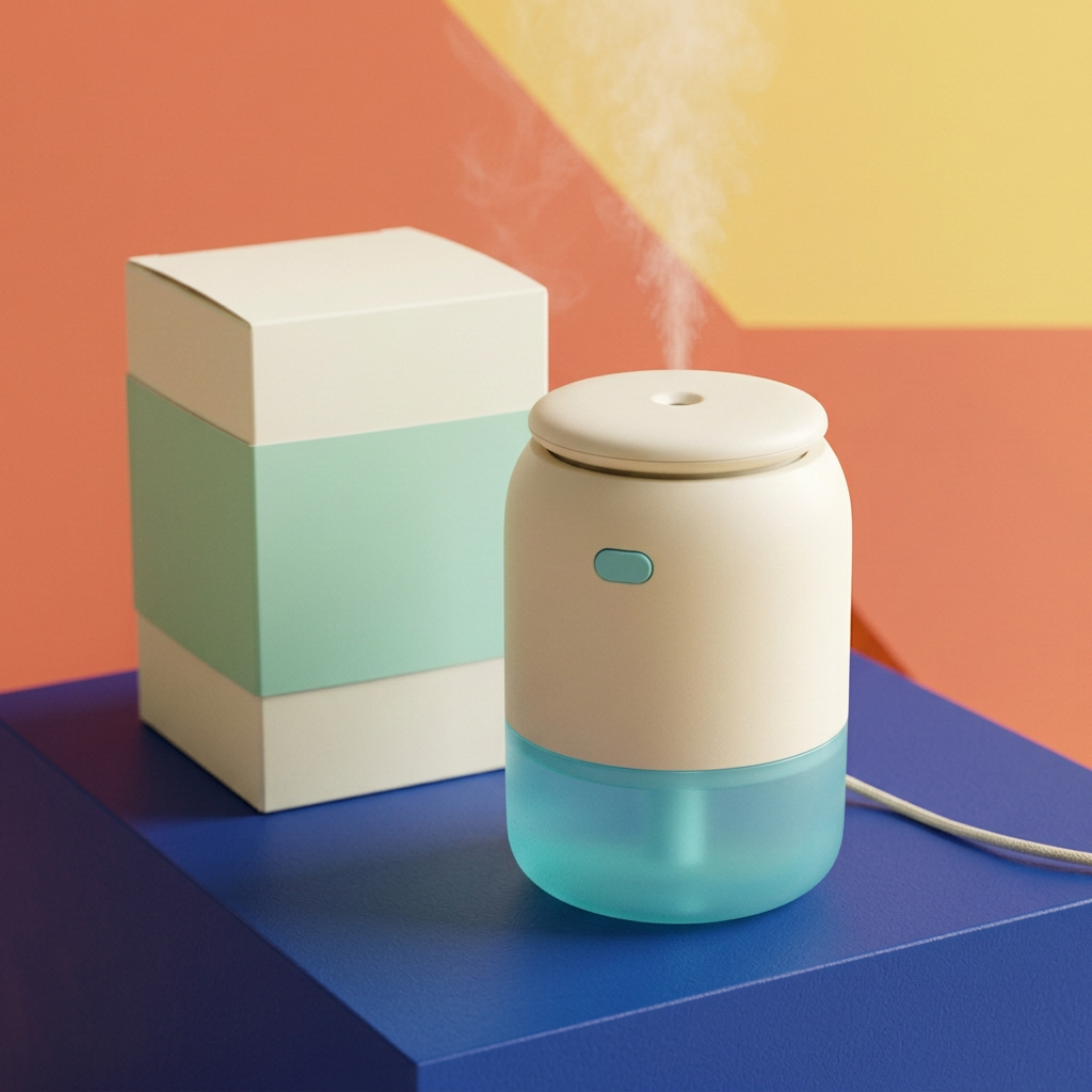 Cream & Aqua Mini USB Desktop Humidifier — A Colorful Compact Design Concept for Thoughtfully Arranged Desks & Living Spaces
