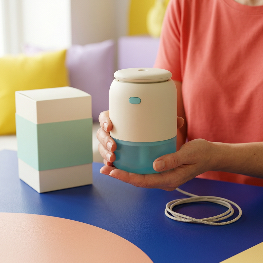 Cream & Aqua Mini USB Desktop Humidifier — A Colorful Compact Design Concept for Thoughtfully Arranged Desks & Living Spaces