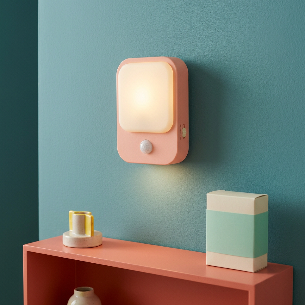 Peach & Cream Motion-Sensor Night Light — A Rounded Accent-Lighting Concept for Hallways, Wardrobe Corners & Everyday Home Spaces