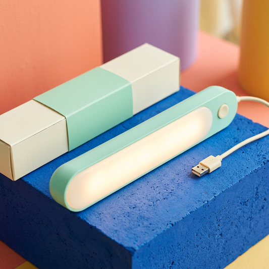 Mint & Cream USB Light Bar — A Slim Rounded Lighting Concept for Bookshelves, Creative Desks & Colorful Display Corners