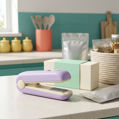 Lavender & Cream Mini Electric Bag Sealer — A Compact Handheld Heat-Sealing Concept for Thoughtful Snack-Cupboard Organization