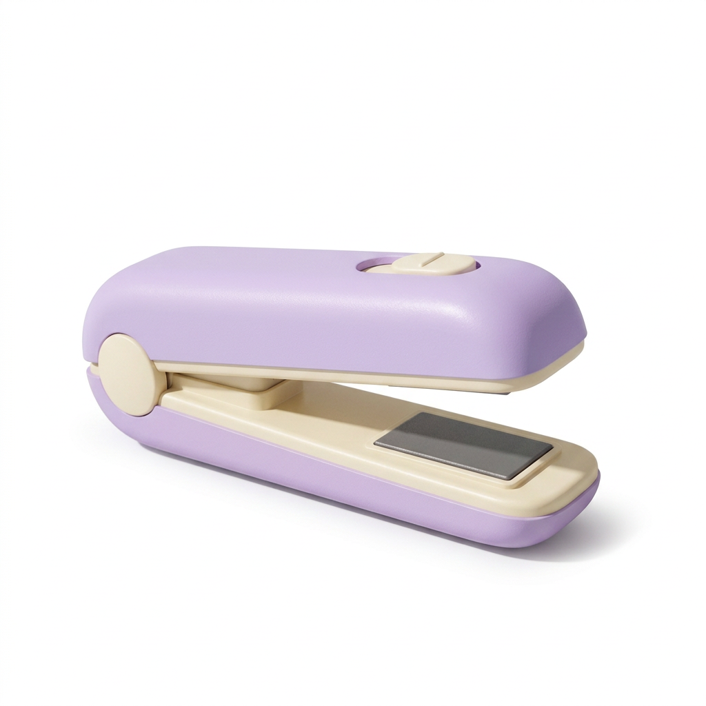 Lavender & Cream Mini Electric Bag Sealer — A Compact Handheld Heat-Sealing Concept for Thoughtful Snack-Cupboard Organization