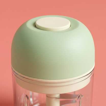 Pistachio & Cream Mini Electric Garlic Chopper — A Clear-Bowl Kitchen Prep Concept for Small Ingredient Batches & Colorful Countertops