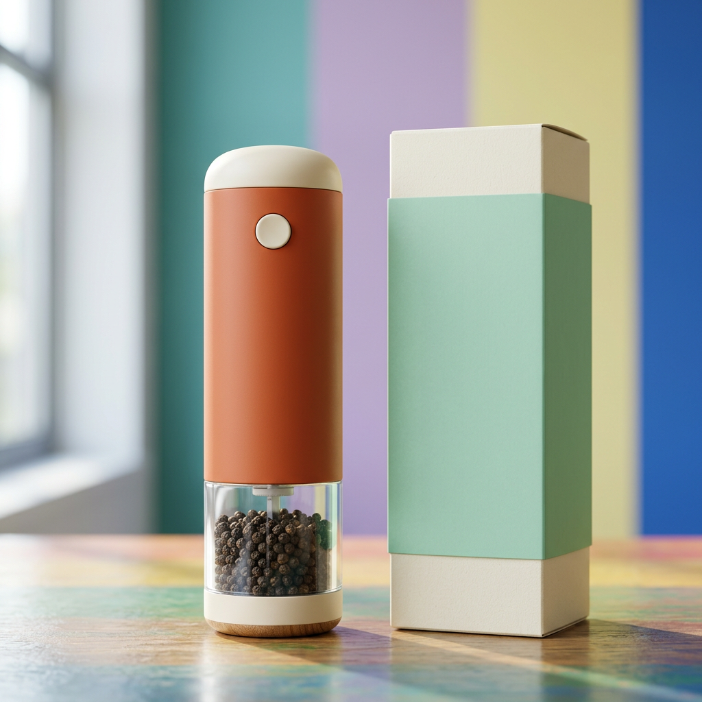Terracotta & Cream Electric Pepper Grinder — A Clear-Reservoir Seasoning Concept for Home Kitchens, Dinner Tables & Colorful Meal Preparation