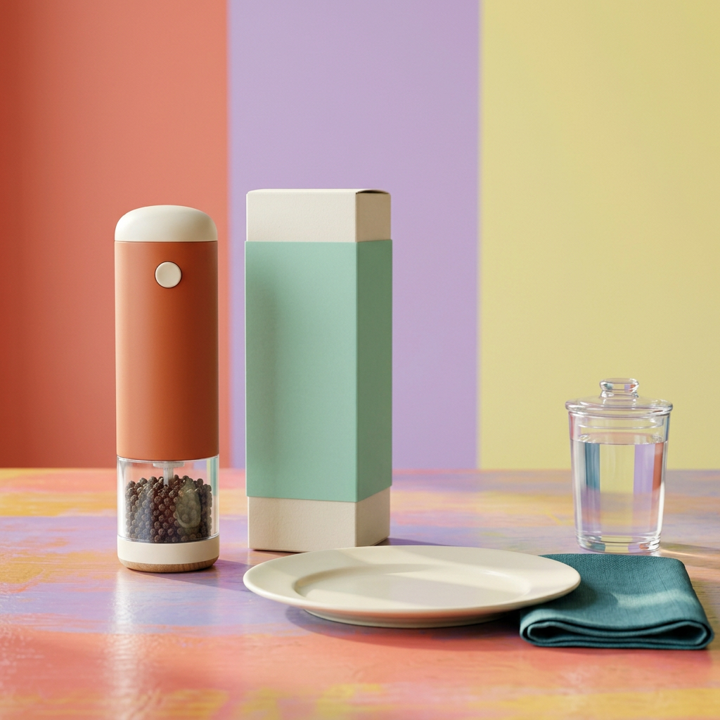 Terracotta & Cream Electric Pepper Grinder — A Clear-Reservoir Seasoning Concept for Home Kitchens, Dinner Tables & Colorful Meal Preparation