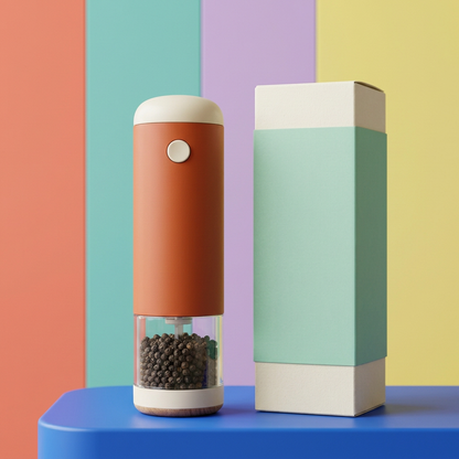 Terracotta & Cream Electric Pepper Grinder — A Clear-Reservoir Seasoning Concept for Home Kitchens, Dinner Tables & Colorful Meal Preparation