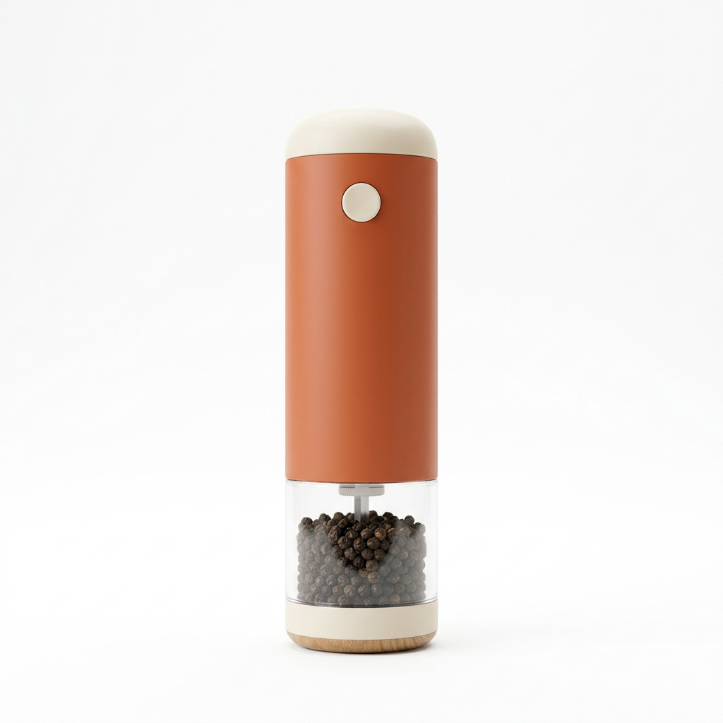 Terracotta & Cream Electric Pepper Grinder — A Clear-Reservoir Seasoning Concept for Home Kitchens, Dinner Tables & Colorful Meal Preparation