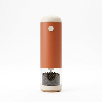 Terracotta & Cream Electric Pepper Grinder — A Clear-Reservoir Seasoning Concept for Home Kitchens, Dinner Tables & Colorful Meal Preparation