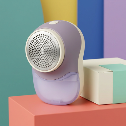 Dusty Lilac & Cream Electric Fabric Shaver — A Rounded Clothing-Care Concept for Seasonal Wardrobe Sorting & Everyday Knitwear Routines