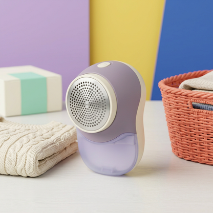 Dusty Lilac & Cream Electric Fabric Shaver — A Rounded Clothing-Care Concept for Seasonal Wardrobe Sorting & Everyday Knitwear Routines