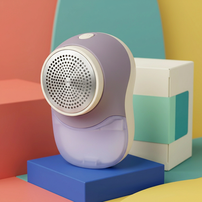 Dusty Lilac & Cream Electric Fabric Shaver — A Rounded Clothing-Care Concept for Seasonal Wardrobe Sorting & Everyday Knitwear Routines