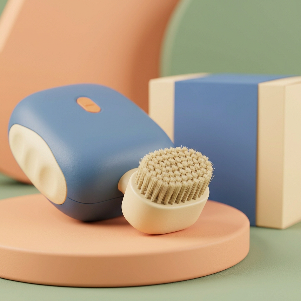 Mini Electric Shoe Brush Concept — Dusty-Blue & Ivory Footwear-Care Design for Entryway Reset Rituals, Considered Detail Work & Everyday Shoe-Care Stations