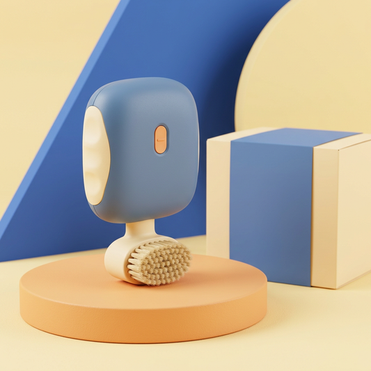 Mini Electric Shoe Brush Concept — Dusty-Blue & Ivory Footwear-Care Design for Entryway Reset Rituals, Considered Detail Work & Everyday Shoe-Care Stations