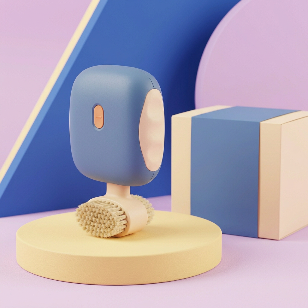 Mini Electric Shoe Brush Concept — Dusty-Blue & Ivory Footwear-Care Design for Entryway Reset Rituals, Considered Detail Work & Everyday Shoe-Care Stations